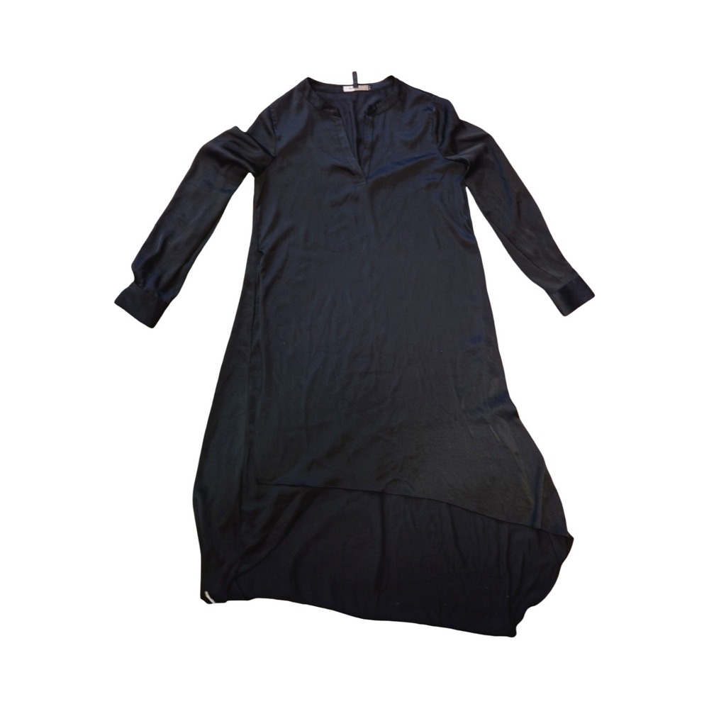 BCBGMAXAZRIA Eddie Asymmetrical Black Satin Dress Long Sleeve V-Neck Small - Picture 3 of 6